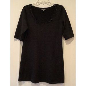 Eileen Fisher Sweater Size Medium Black Wool Beaded Dress Top
